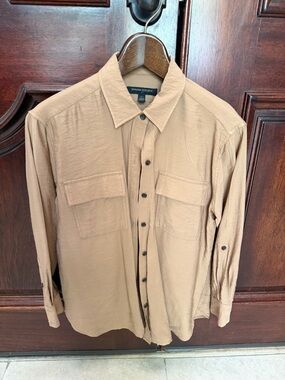 Banana Republic Tan Collared Petite Button-Front Shirt